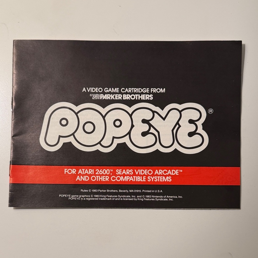 Vintage Atari 2600 Popeye Video Game Manual